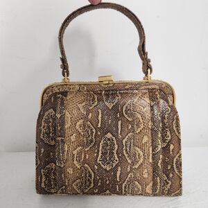 Vintage Genuine Python Skin Handbag – 1950s Exotic Top Handle Purse